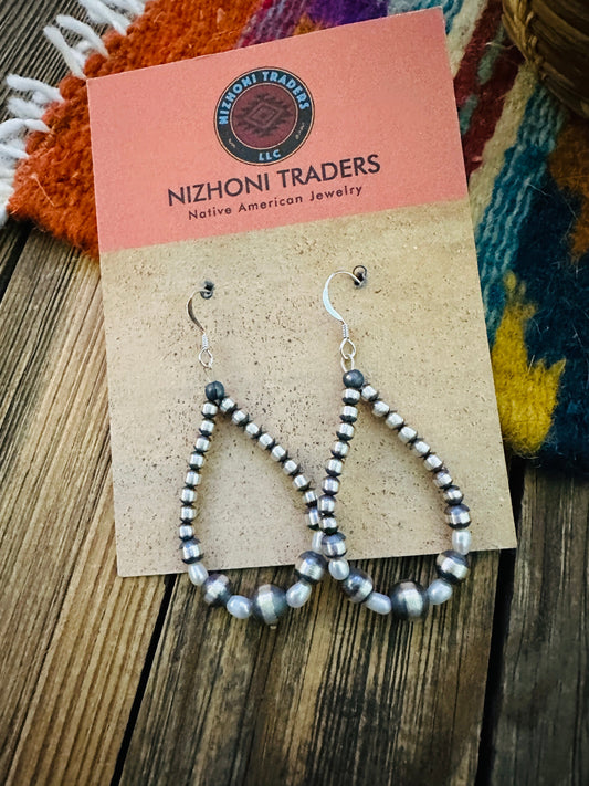 Handcrafted Freshwater Pearl & Sterling Silver Pearl Beaded Dangle Hoop Earrings