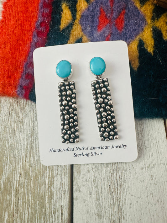 Handcrafted Turquoise And Sterling Silver Drop Earrings
