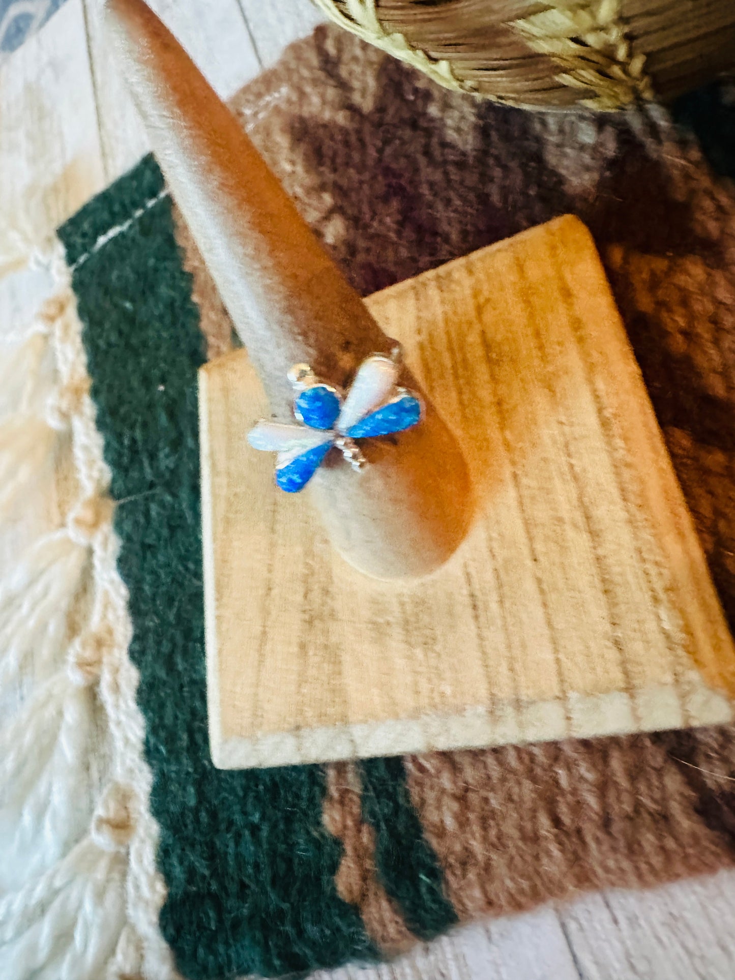 Handcrafted Sterling Silver, Blue & White Opal Dragonfly Ring