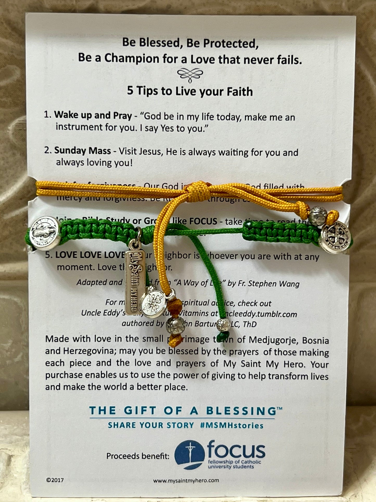 Student & Alumni Blessing Cross Bracelet- Yellow & Green