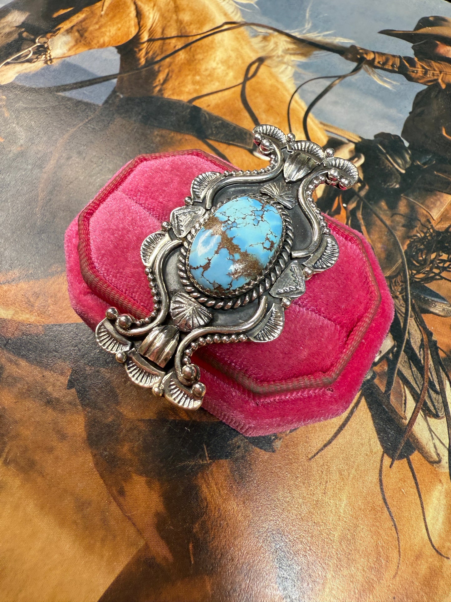 Handmade Sterling Silver Golden Hills Turquoise Adjustable Ring Signed Nizhoni