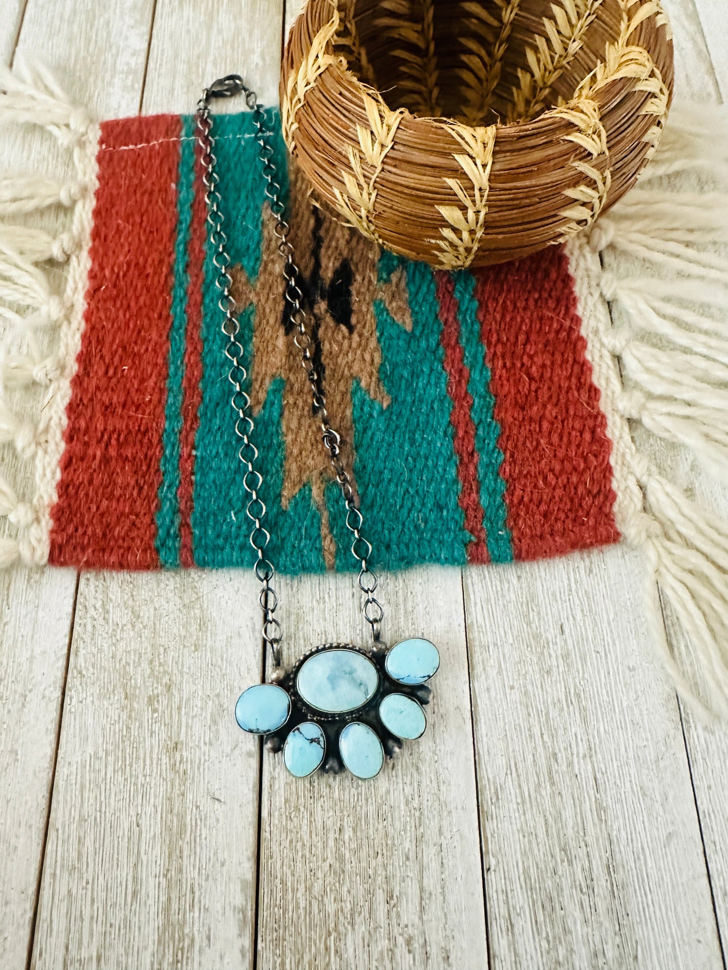 Handcrafted Sterling Silver & Golden Hills Turquoise Cluster Necklace