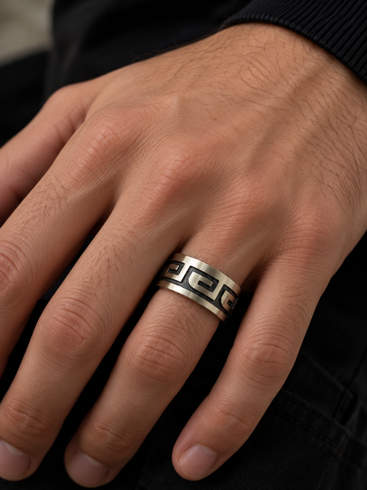 Handcrafted Sterling Silver Tribal Ring Size 10.25