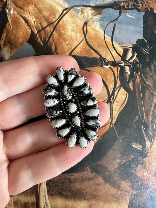 THE SILVERTON Beautiful Handmade White Buffalo And Sterling Silver Adjustable Cluster Ring