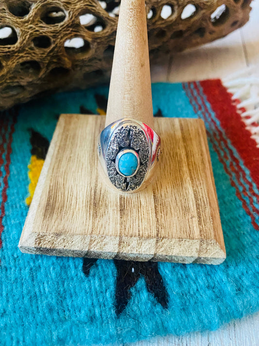 Handcrafted Kingman Turquoise & Sterling Silver Ring Size 12.5