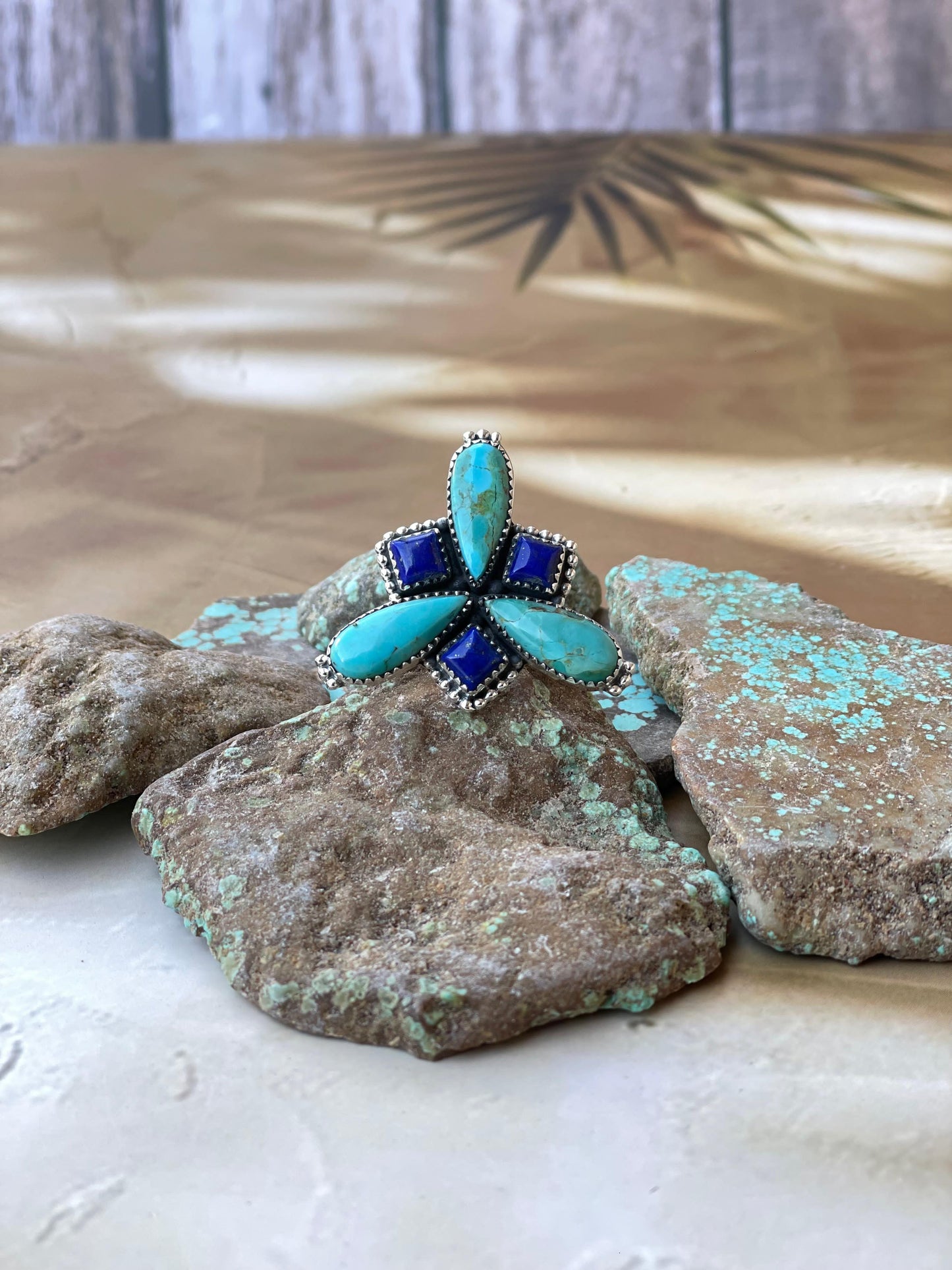 Handmade Sterling Silver Lapis, Turquoise Adjustable Ring