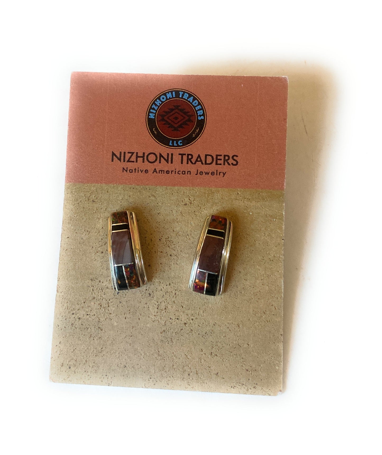 Handcrafted Multi Stone & Sterling Silver Inlay Dangle Earrings Signed