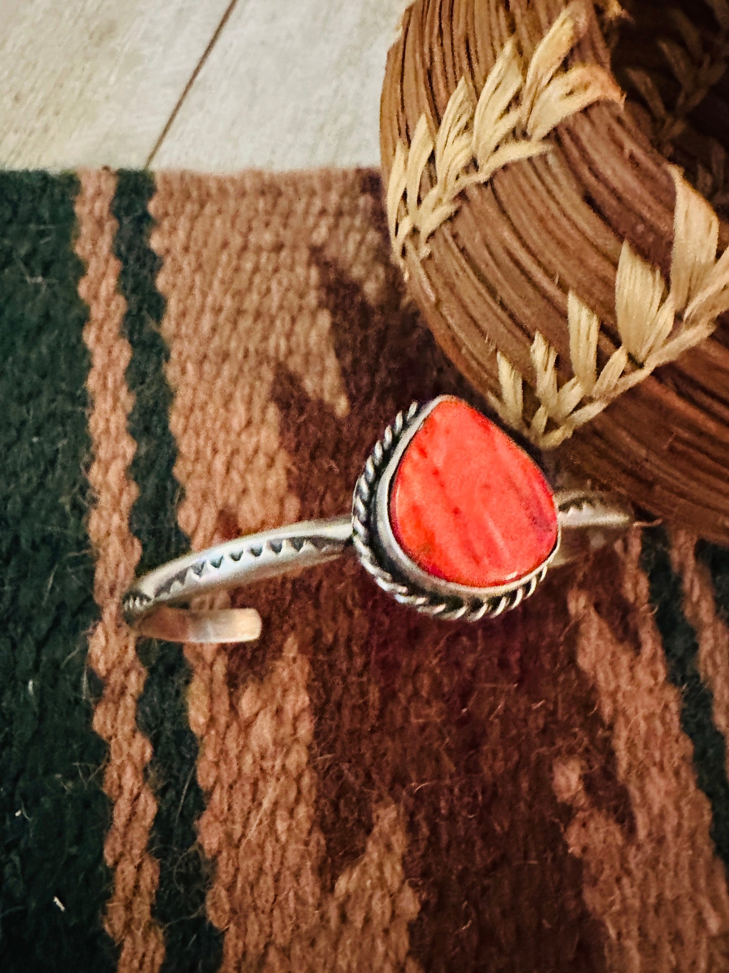 Handcrafted Sterling Silver & Red Spiny Cuff Bracelet