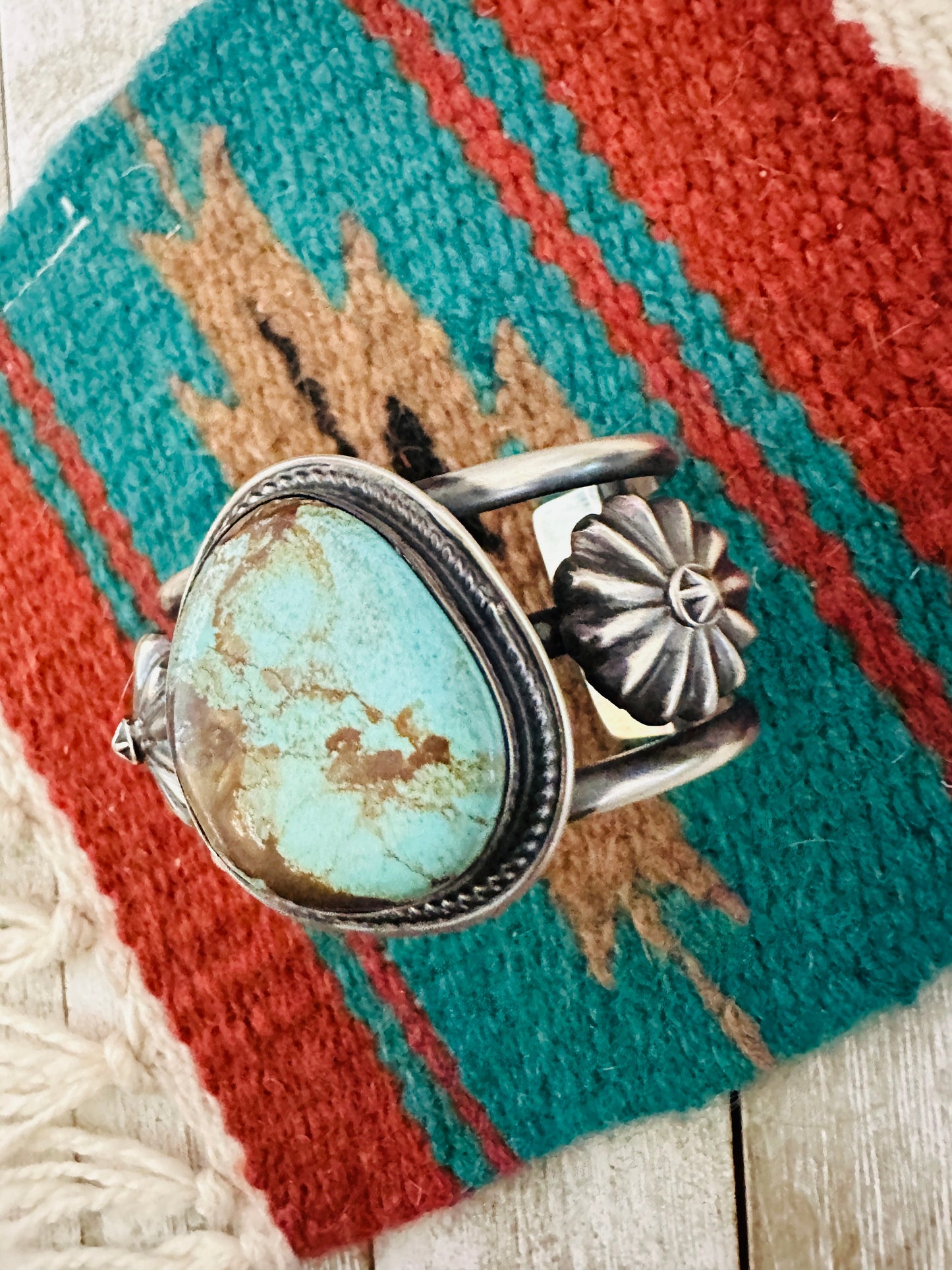 Navajo Sterling Silver & Number 8 Turquoise Cuff Bracelet by Chimney Butte