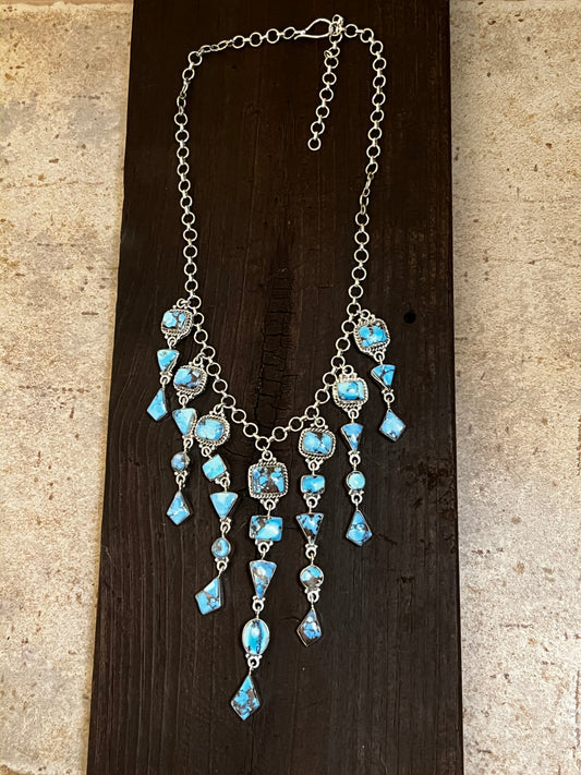 Handmade Golden Hills Turquoise & Sterling Silver Chandelier Necklace