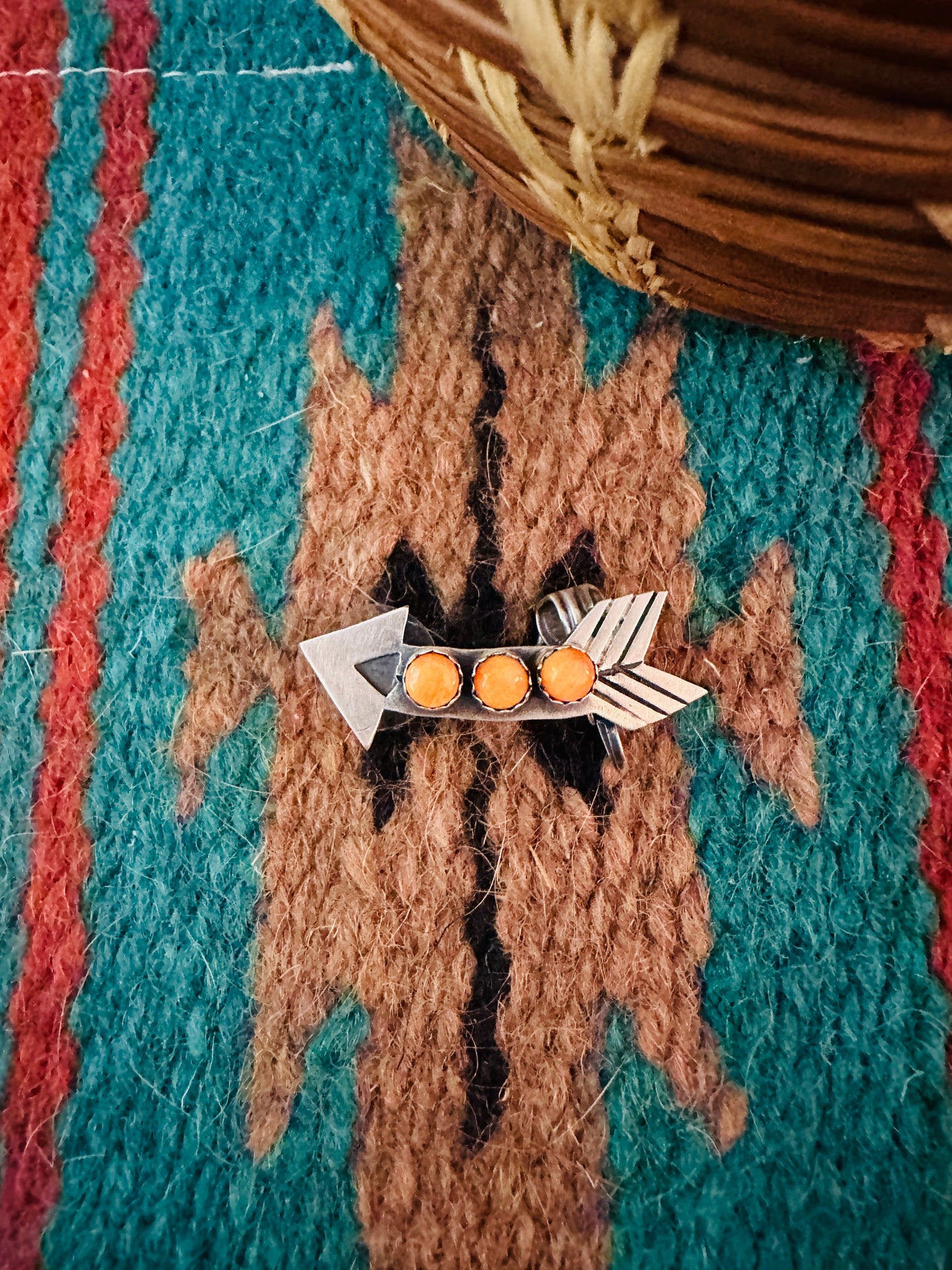 Handcrafted Orange Spiny & Sterling Silver Arrow Ear Cuff