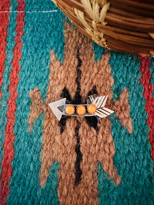 Handcrafted Orange Spiny & Sterling Silver Arrow Ear Cuff