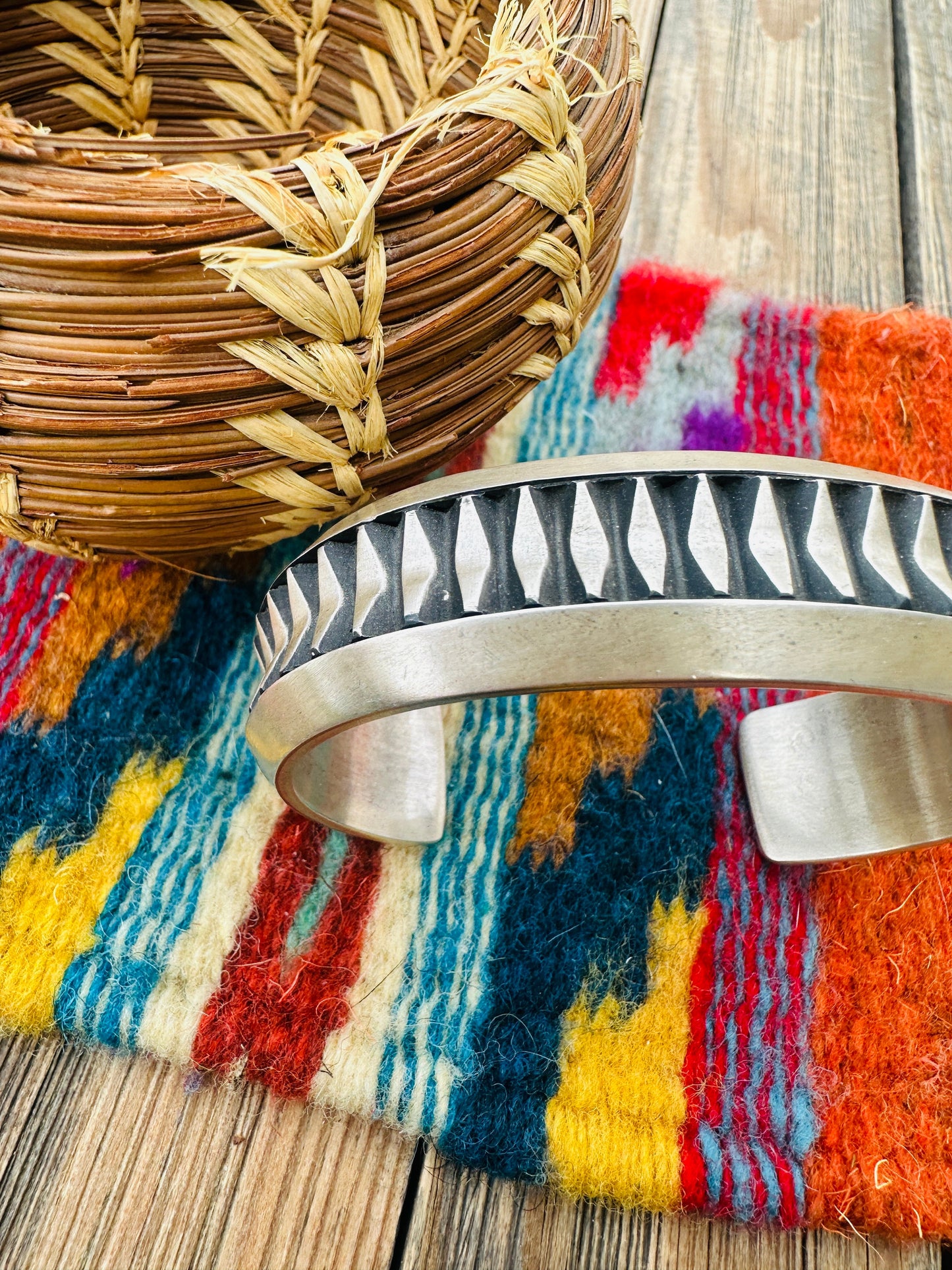 Hand Stamped Sterling Silver Cuff Bracelet by Leander Tahe
