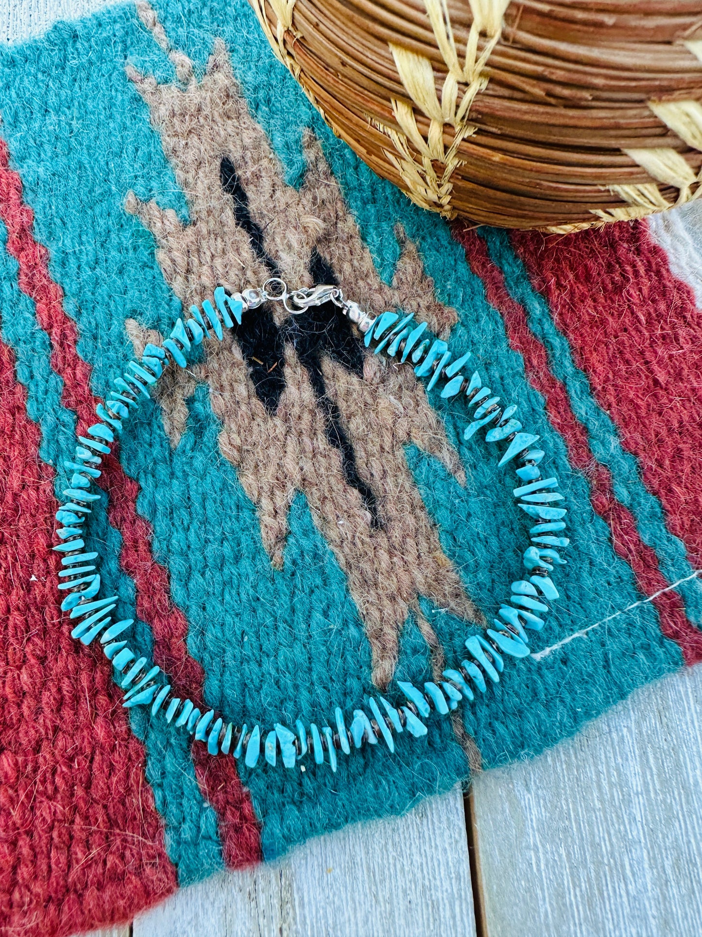 Handcrafted Chip Turquoise & Sterling Silver Beaded Bracelet