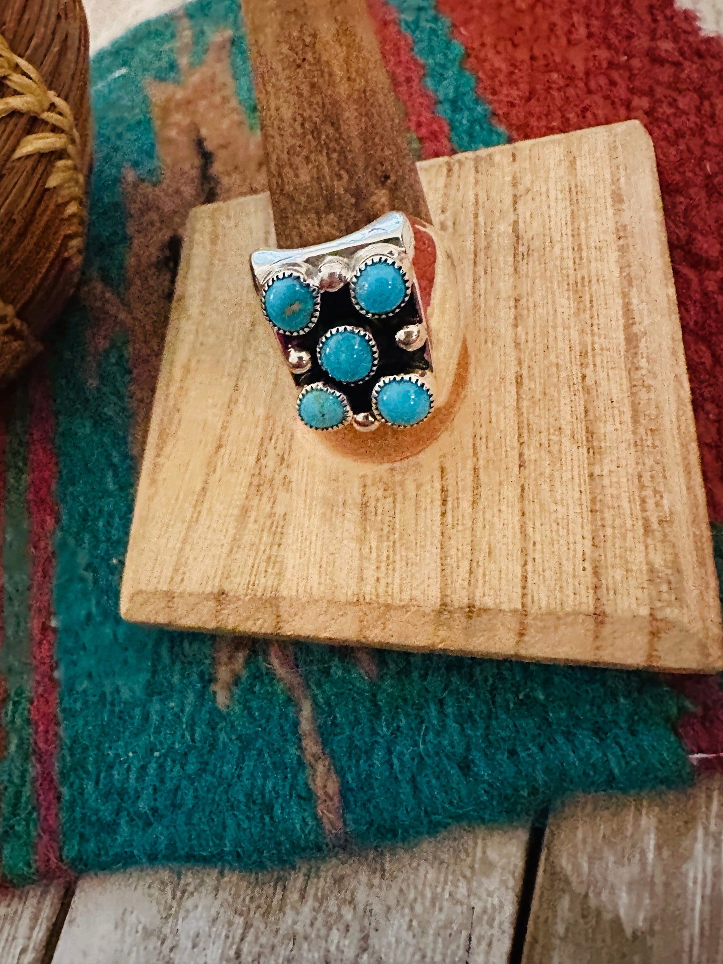 Handcrafted Sterling Silver & Kingman Turquoise Men’s Ring Size 10.25