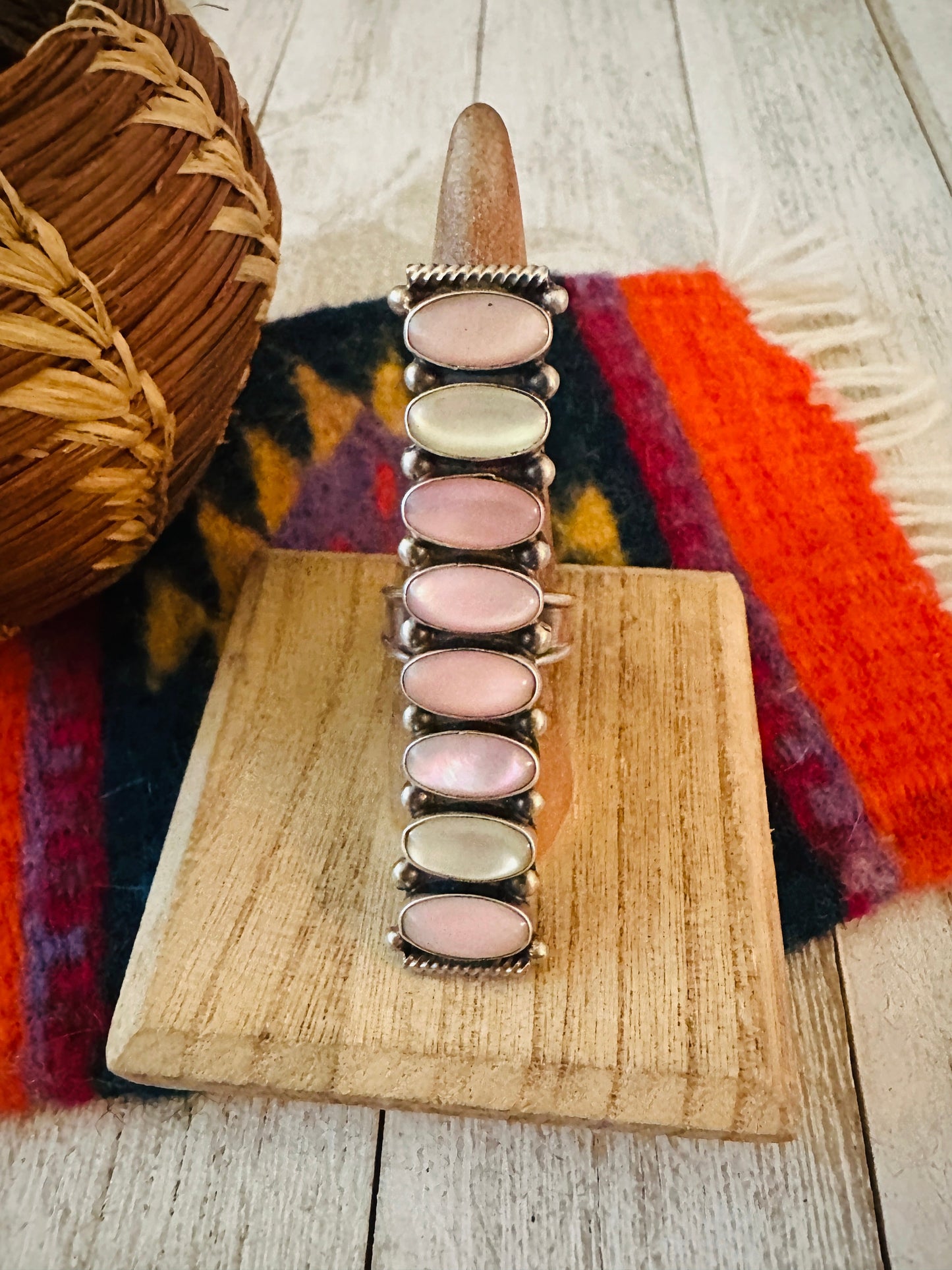 Handcrafted Mother of Pearl & Sterling Silver Adjustable Ring by Jacqueline Silver
