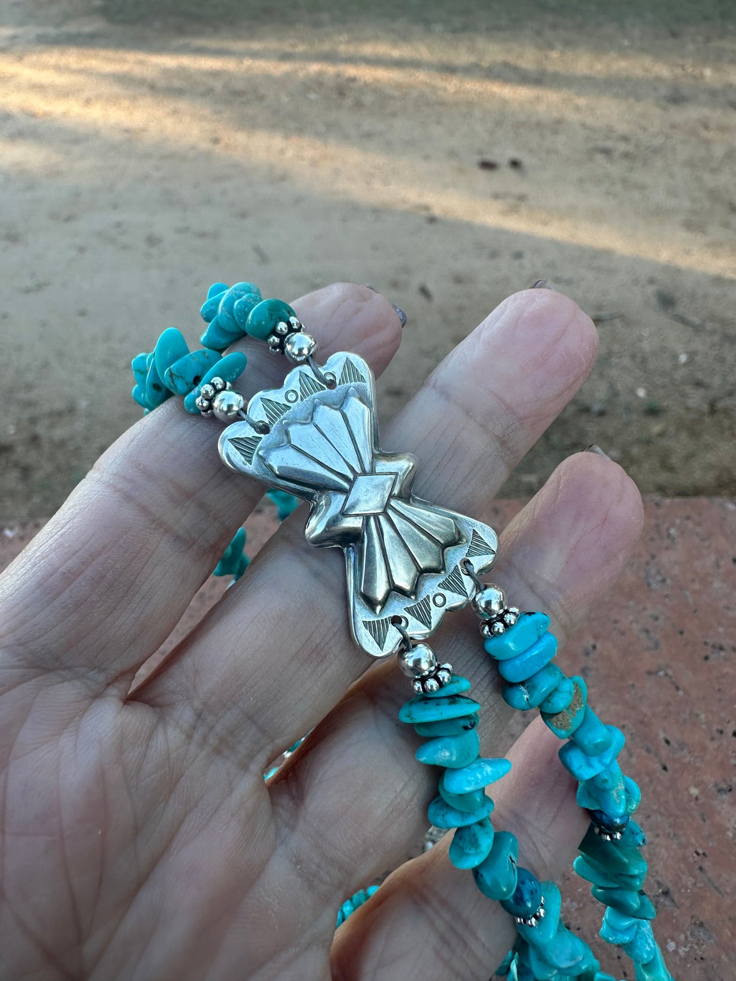 Paige Wallace Sterling Silver & Chip Turquoise Bow Necklace