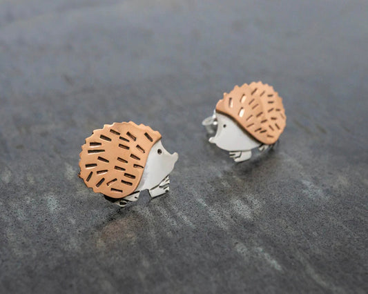 Copper & Sterling Silver Hedgehog Earrings on Post