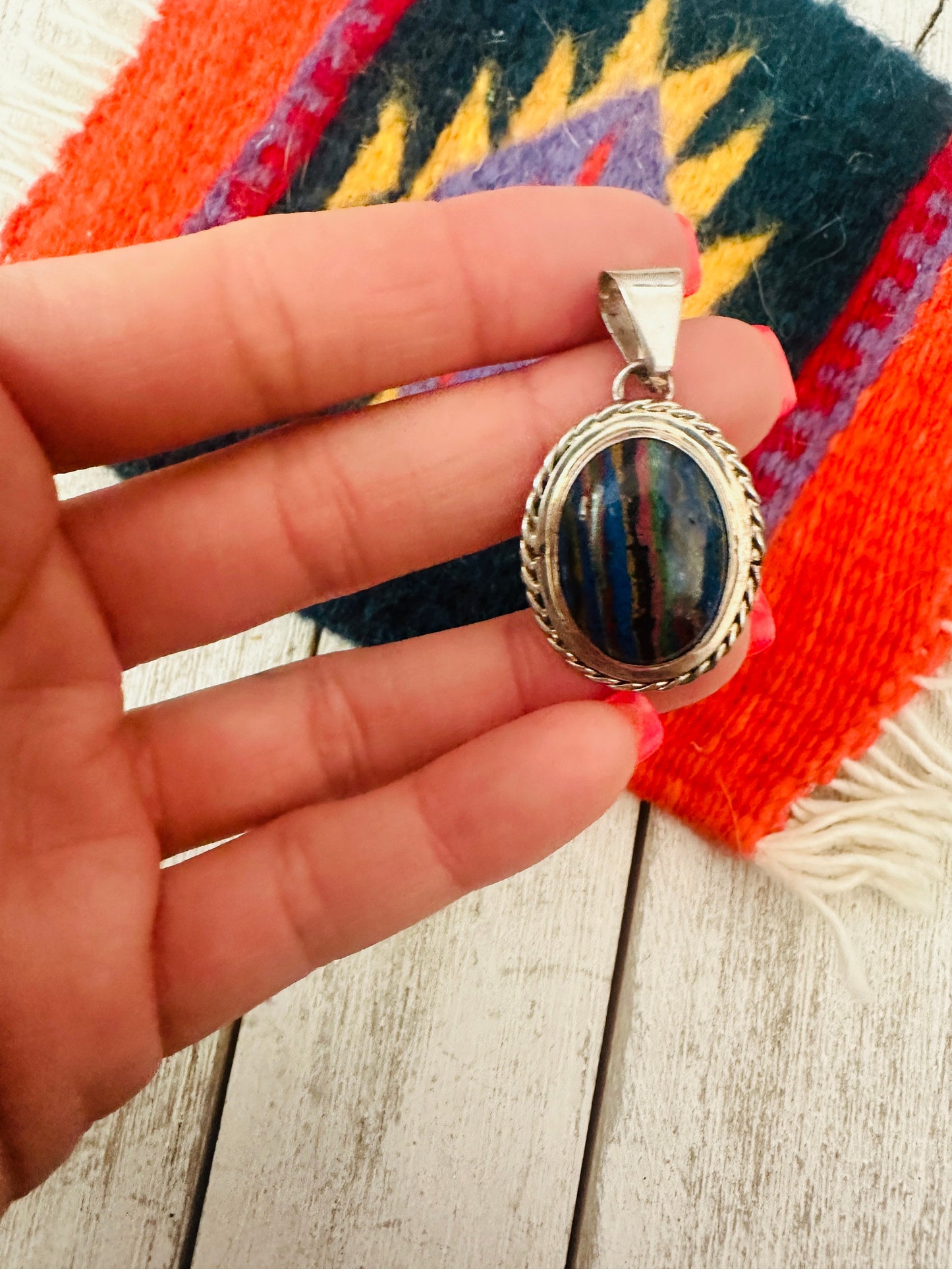 Handcrafted Rainbow Calsilica  and Sterling Silver Star Pendant