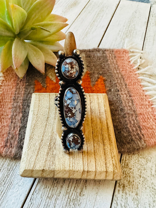 Handcrafted Golden Hills Turquoise & Sterling Silver Ring Size 8.5 by Kathleen Livingston