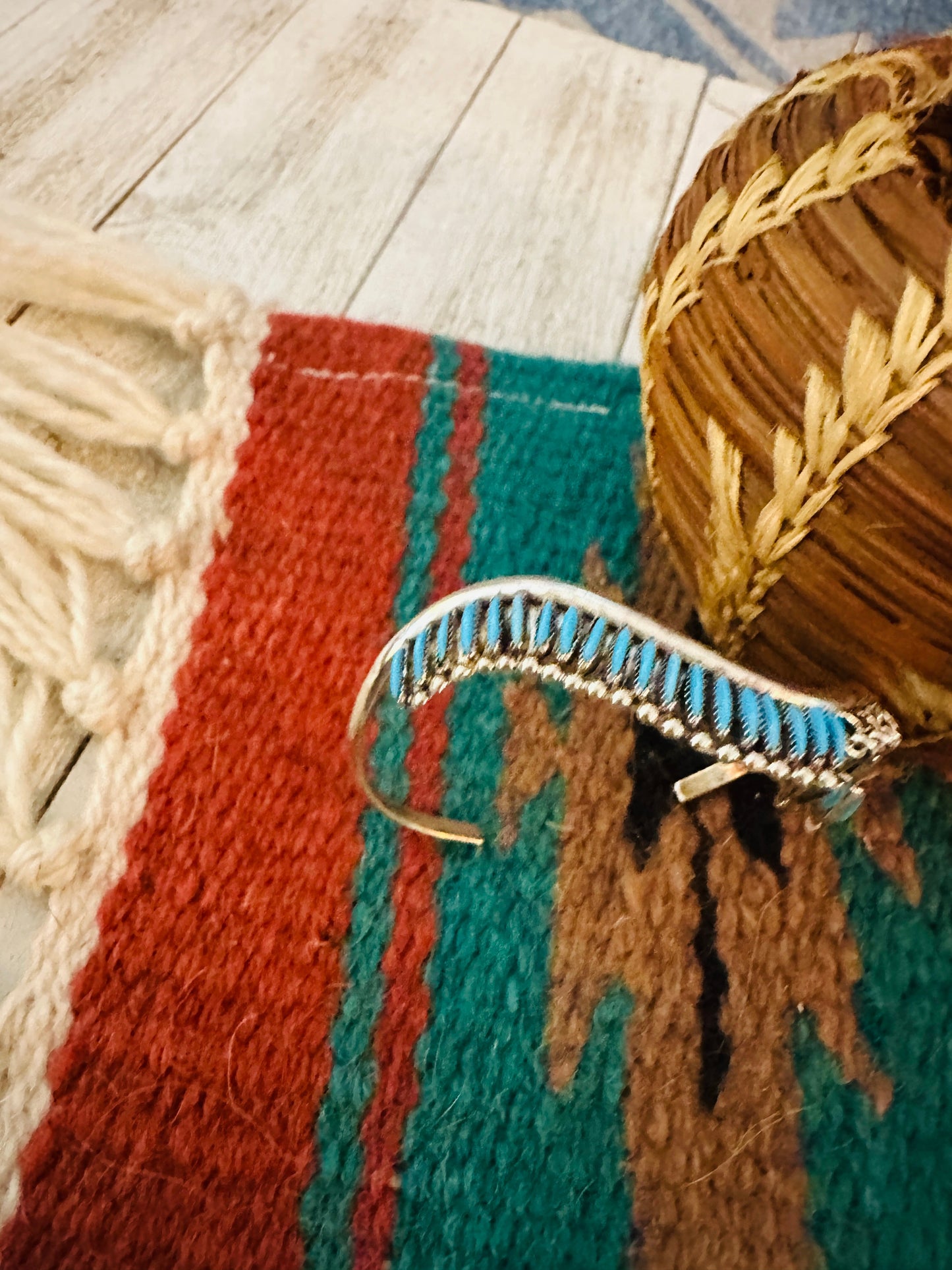 Handcrafted Sterling Silver & Turquoise Needlepoint Cuff Bracelet