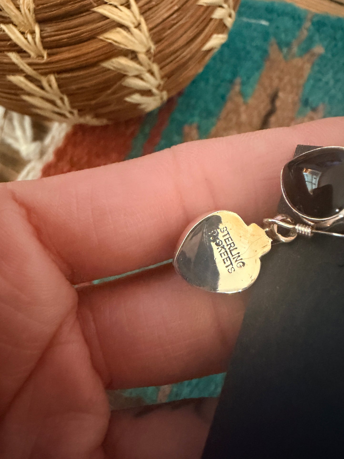 Handcrafted Black Onyx & Sterling Silver Heart Dangle Earrings