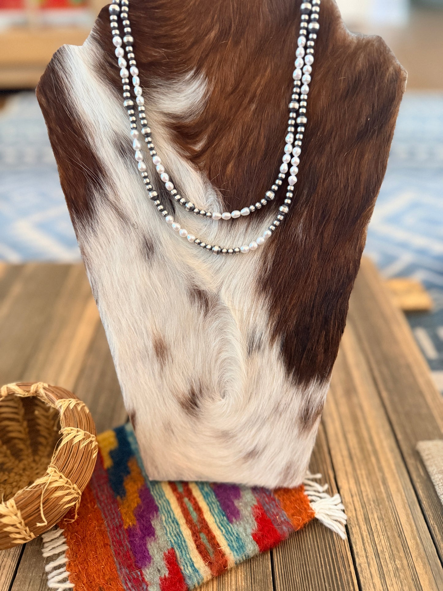 Handcrafted Mother of Pearl and Sterling Silver Pearl Beaded Necklace