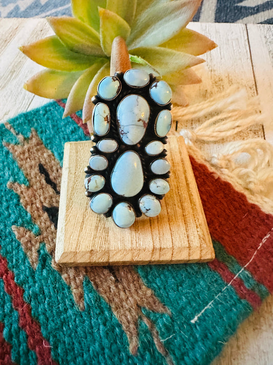 Handcrafted Golden Hills Turquoise & Sterling Silver Cluster Ring Size 8.25