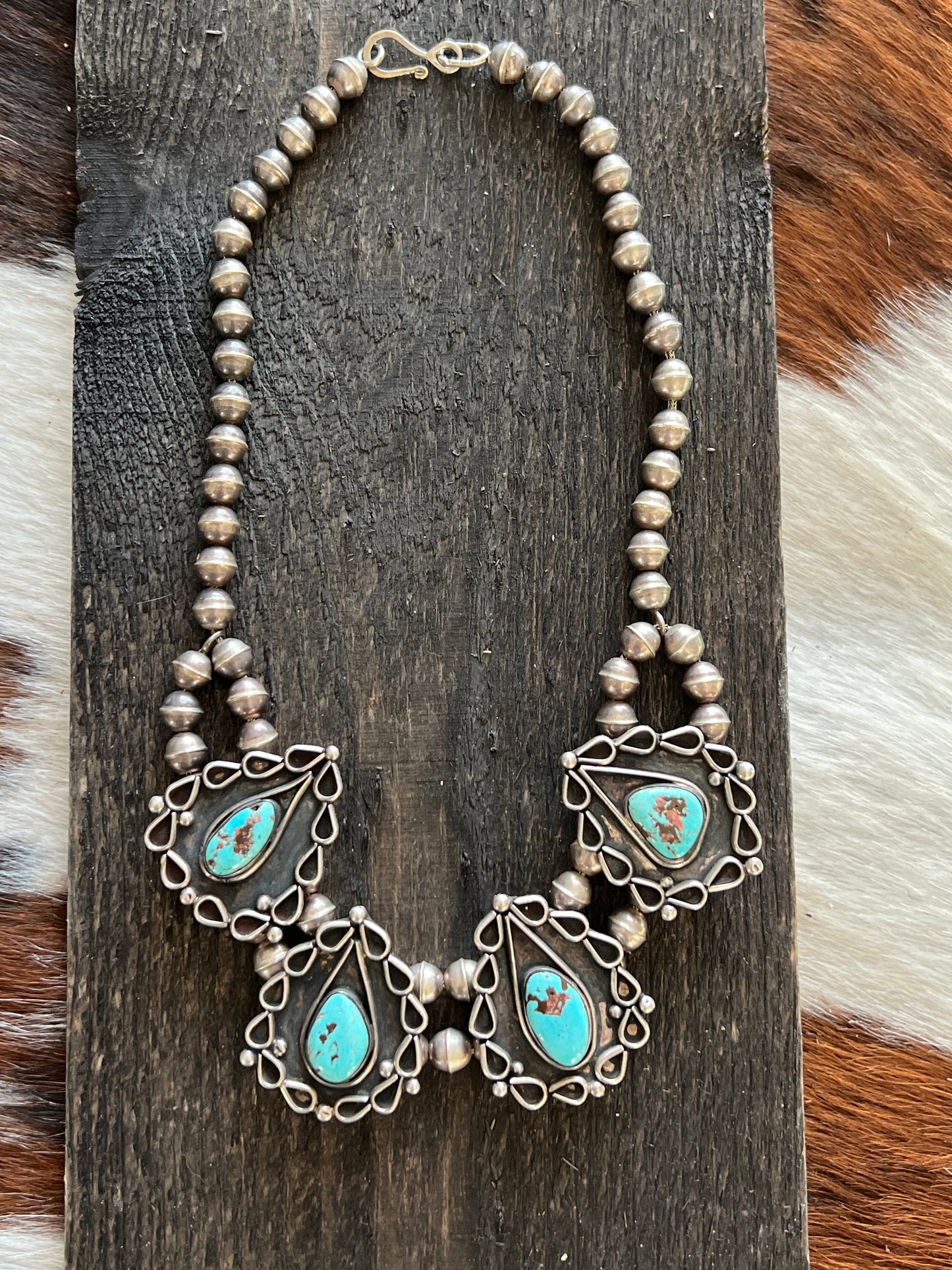 Vintage Sterling Silver and Turquoise Station Necklace