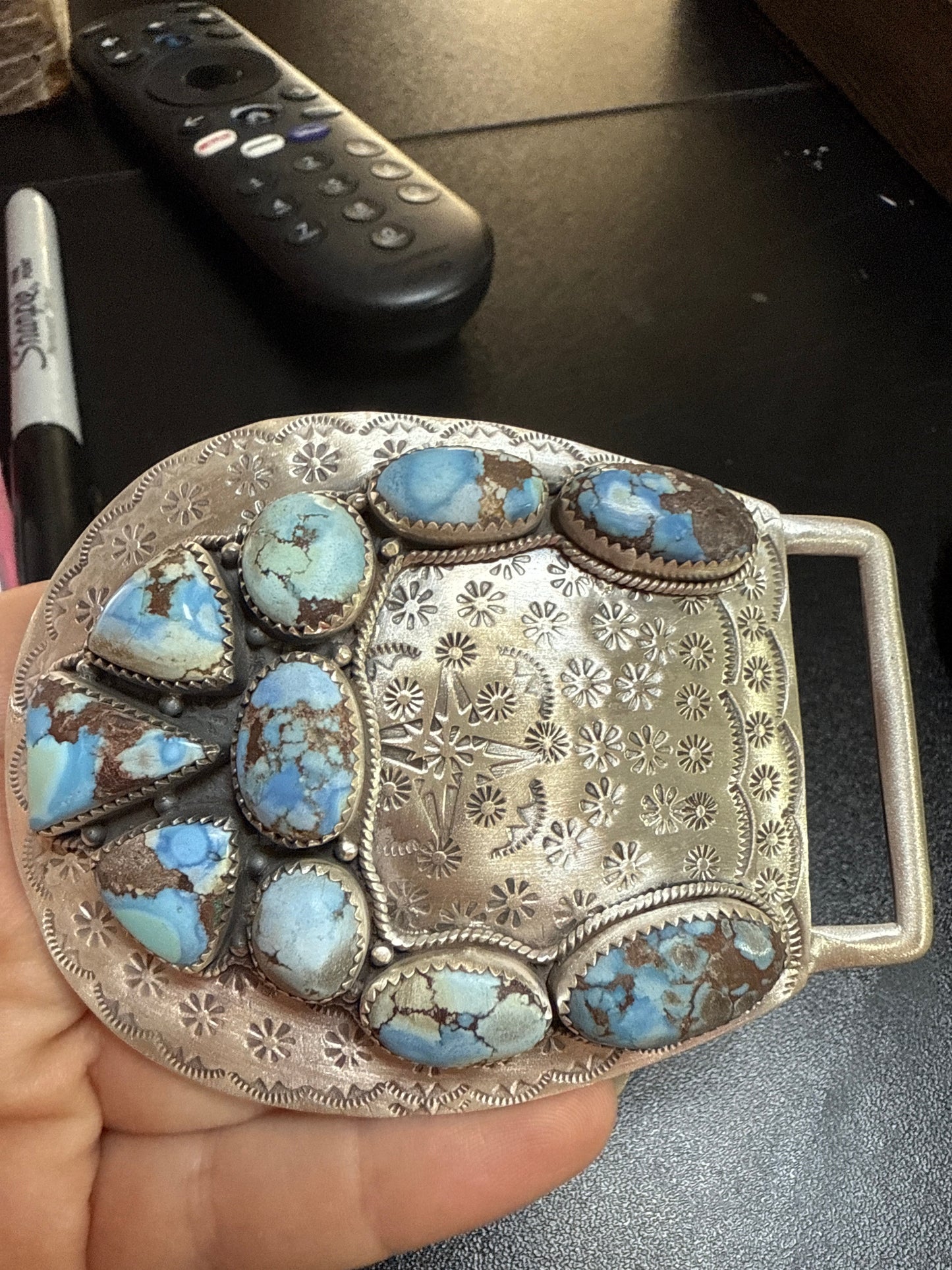 Handmade Sterling Silver Multi Stone Buckle with Signed Nizhoni