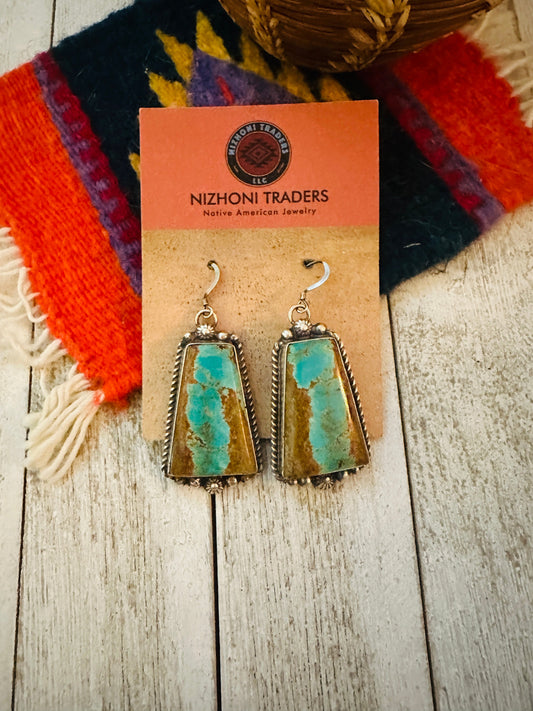 Handcrafted Number 8 Turquoise And Sterling Silver Dangle Earrings