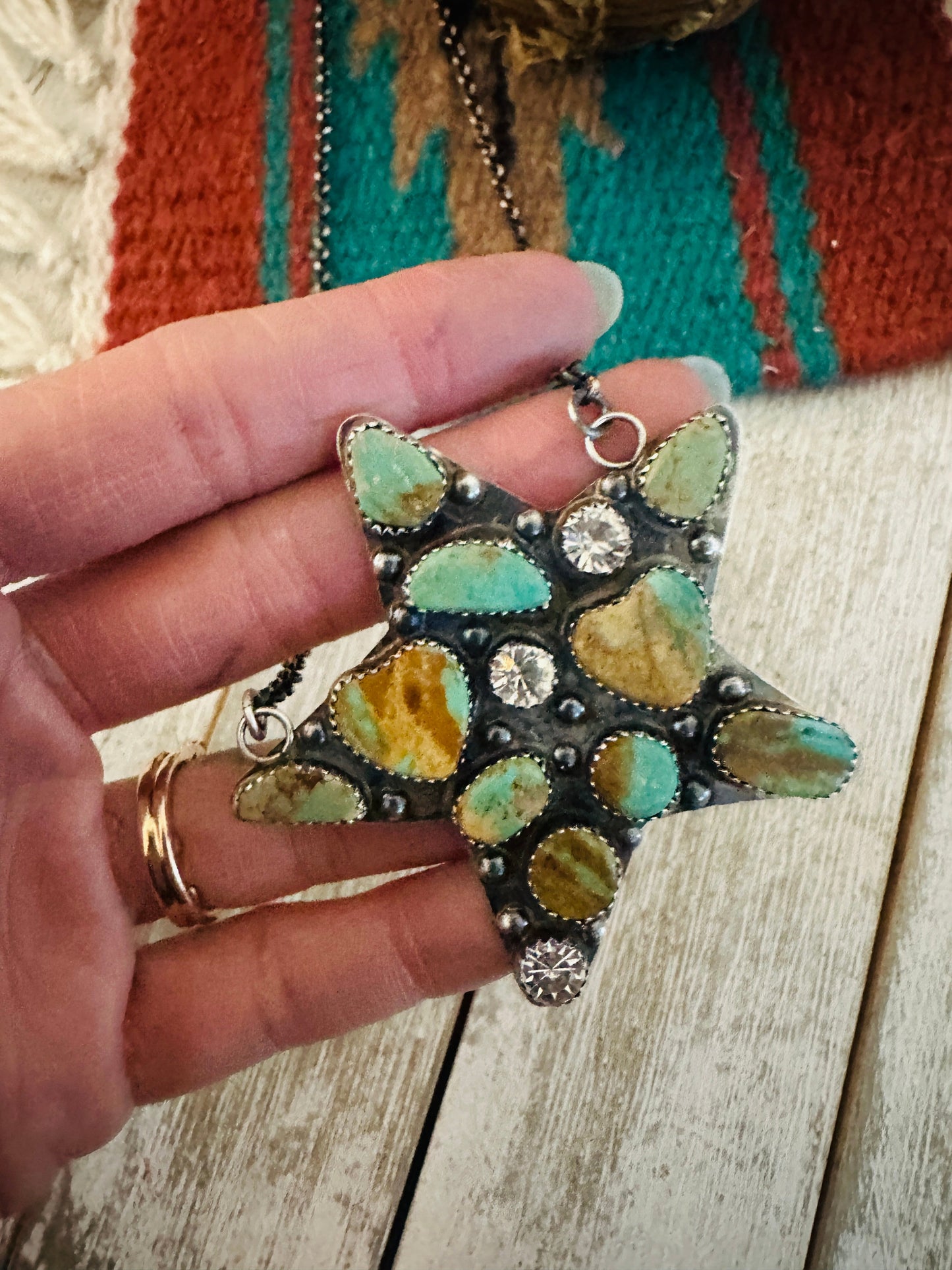Handcrafted Sterling Silver, Royston Turquoise & CZ Star Necklace by Jacqueline Silver