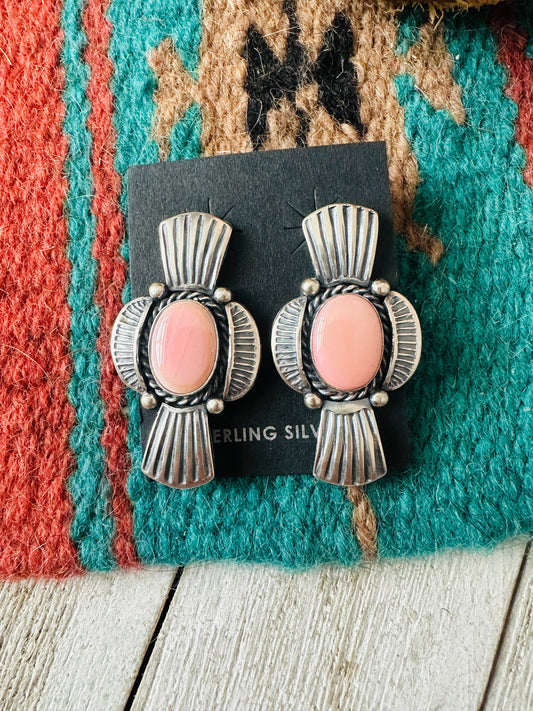 Handcrafted Sterling Silver & Queen Pink Conch Post Earrings