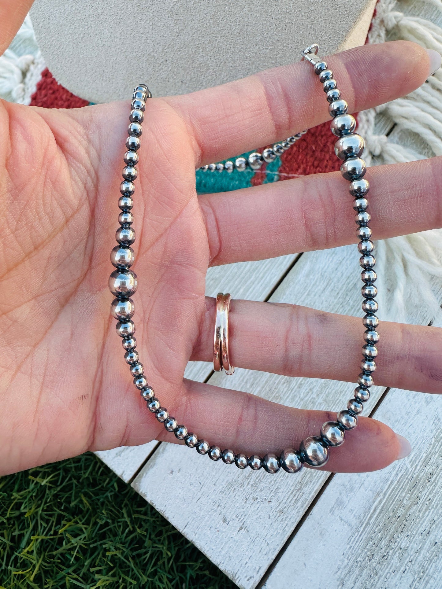 Handcrafted 14” Sterling Silver Pearl Beaded  Necklace