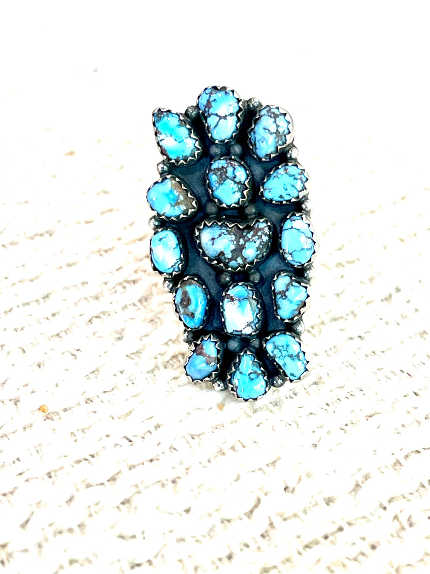 Gorgeous Handmade Sterling Silver & Golden Hills Turquoise Adjustable Cluster Ring