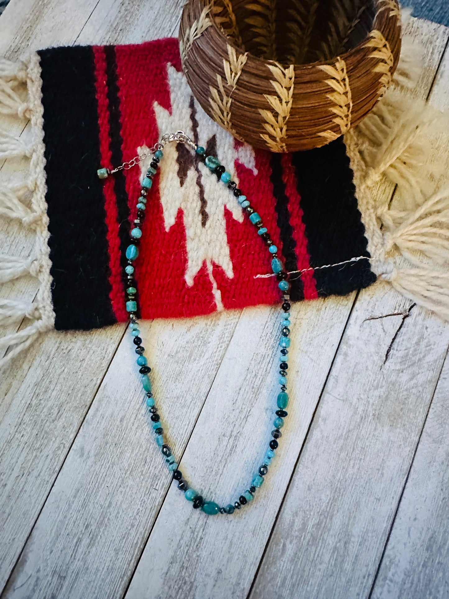 Handcrafted Multi Stone & Sterling Silver 16” Beaded Necklace