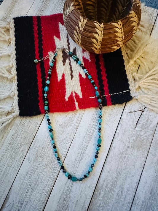 Handcrafted Multi Stone & Sterling Silver 16” Beaded Necklace