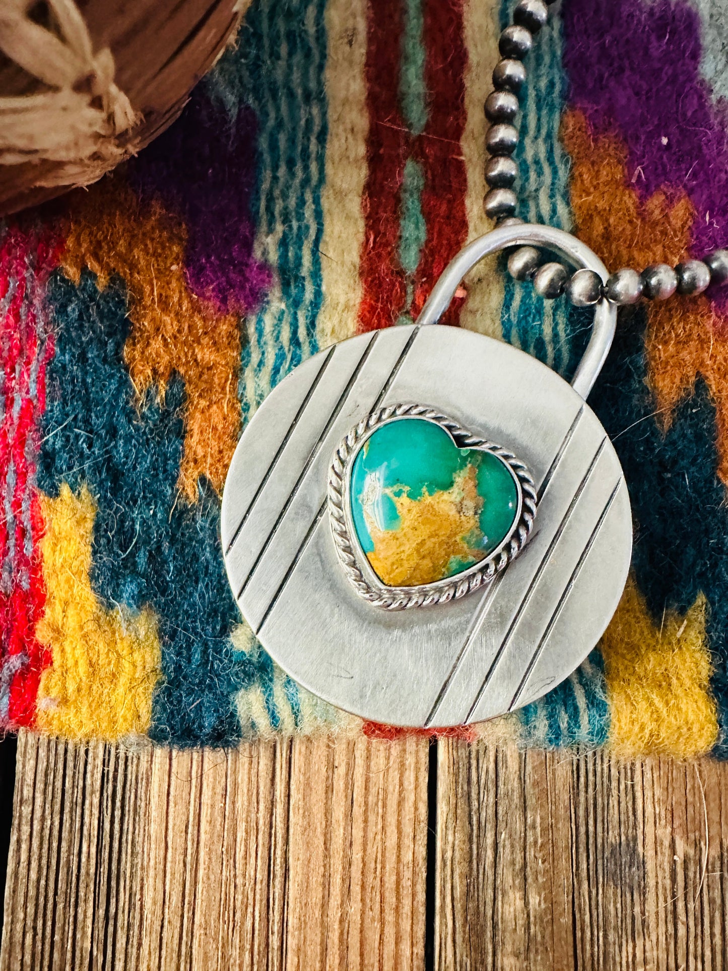 Handcrafted Turquoise & Sterling Silver Heart Locket Style Pendant by Charles Johnson
