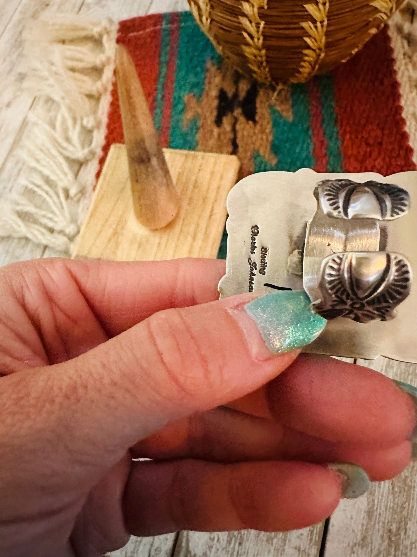 Handcrafted Sterling Silver, Onyx & Mother of Pearl Cluster Adjustable Ring by Charles Johnson
