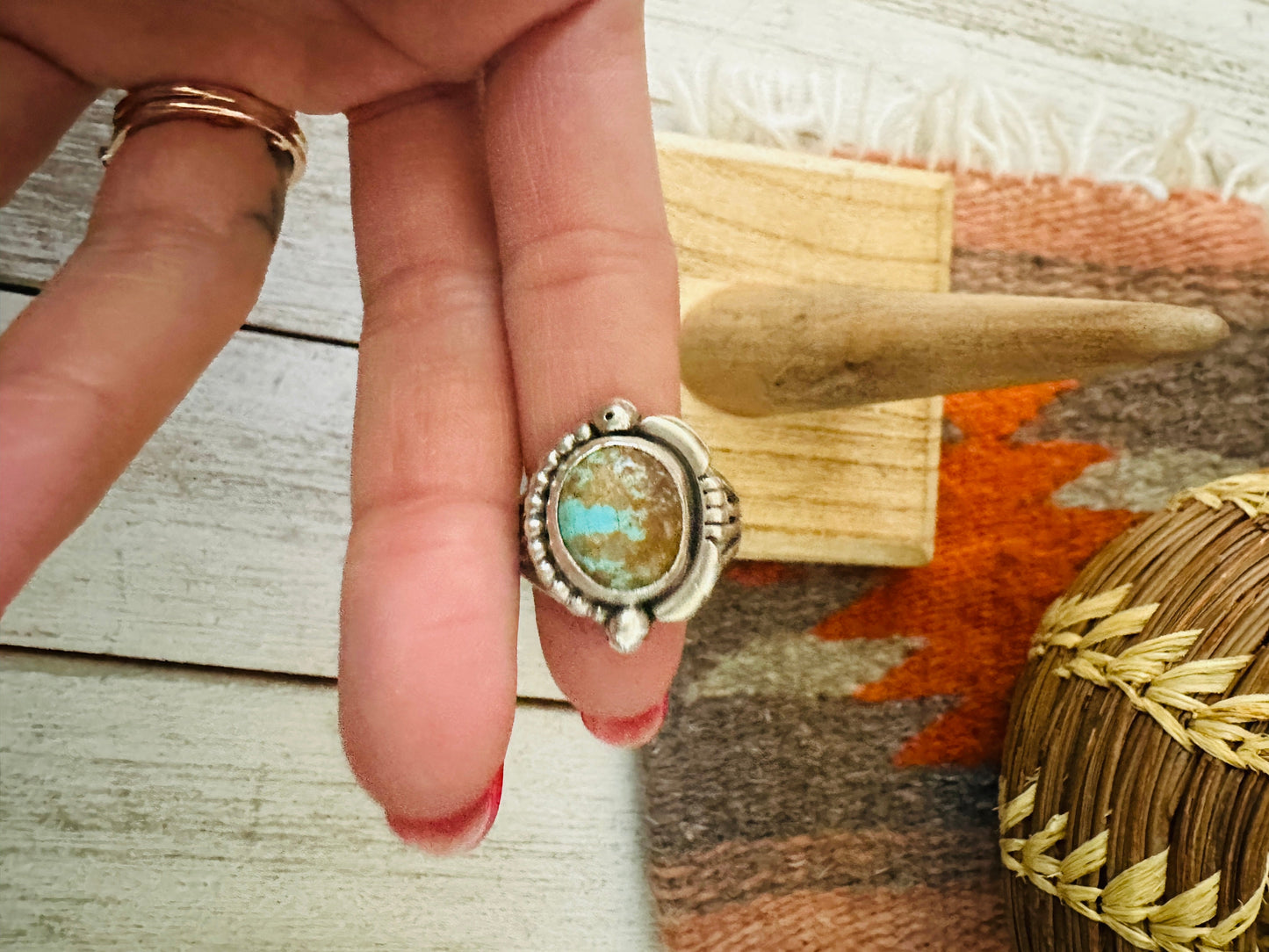 Navajo Number 8 Turquoise & Sterling Silver Ring Size 9.75 by Wydell Billie