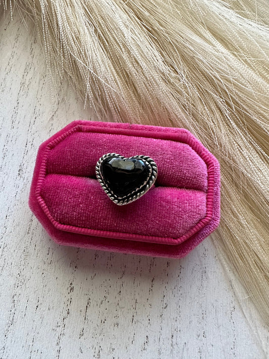 Onyx Amore Handmade Adjustable Black Onyx Sterling Silver Heart Ring