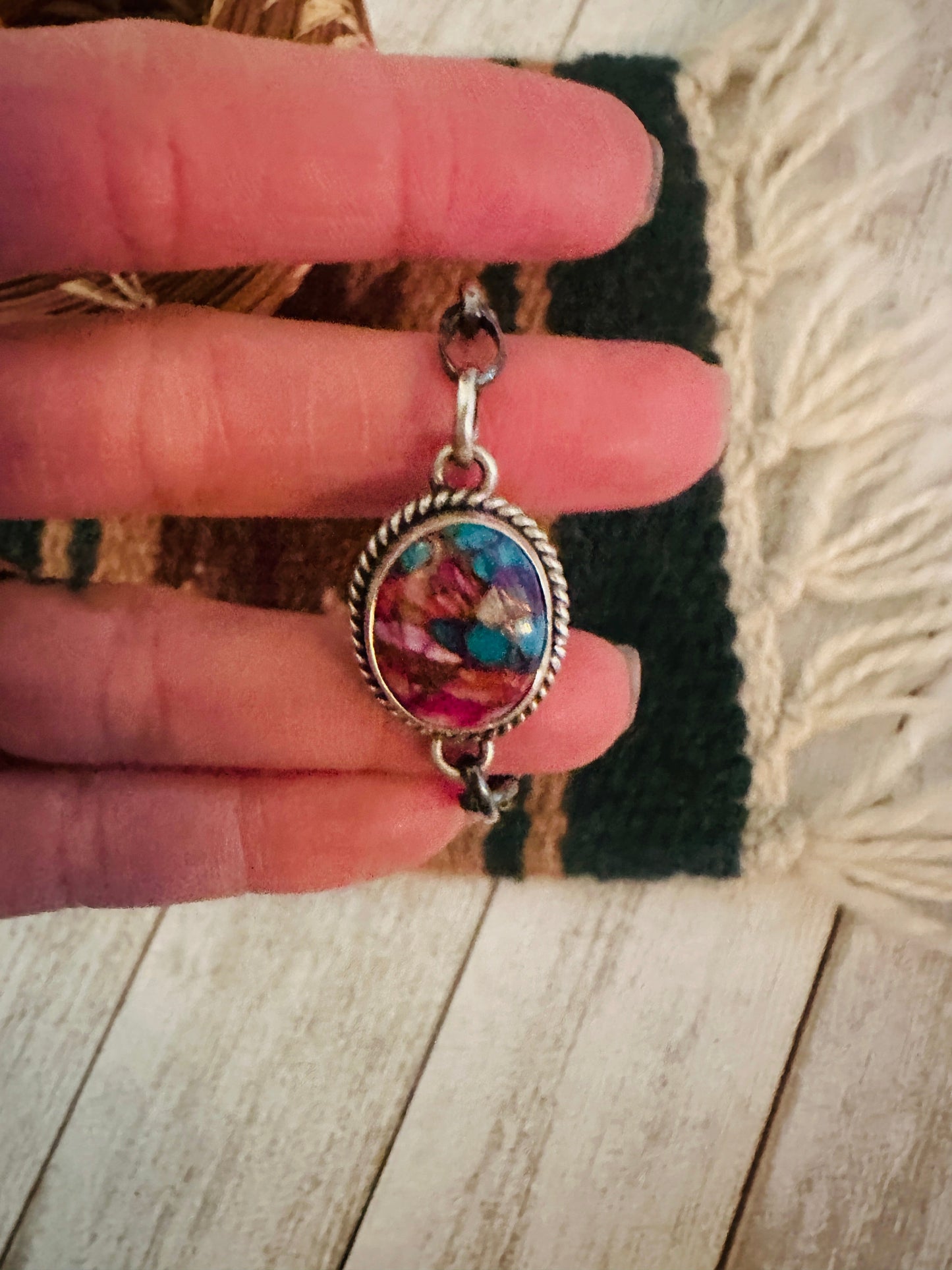 Handcrafted Pink Dream Mojave & Sterling Silver Link  Bracelet