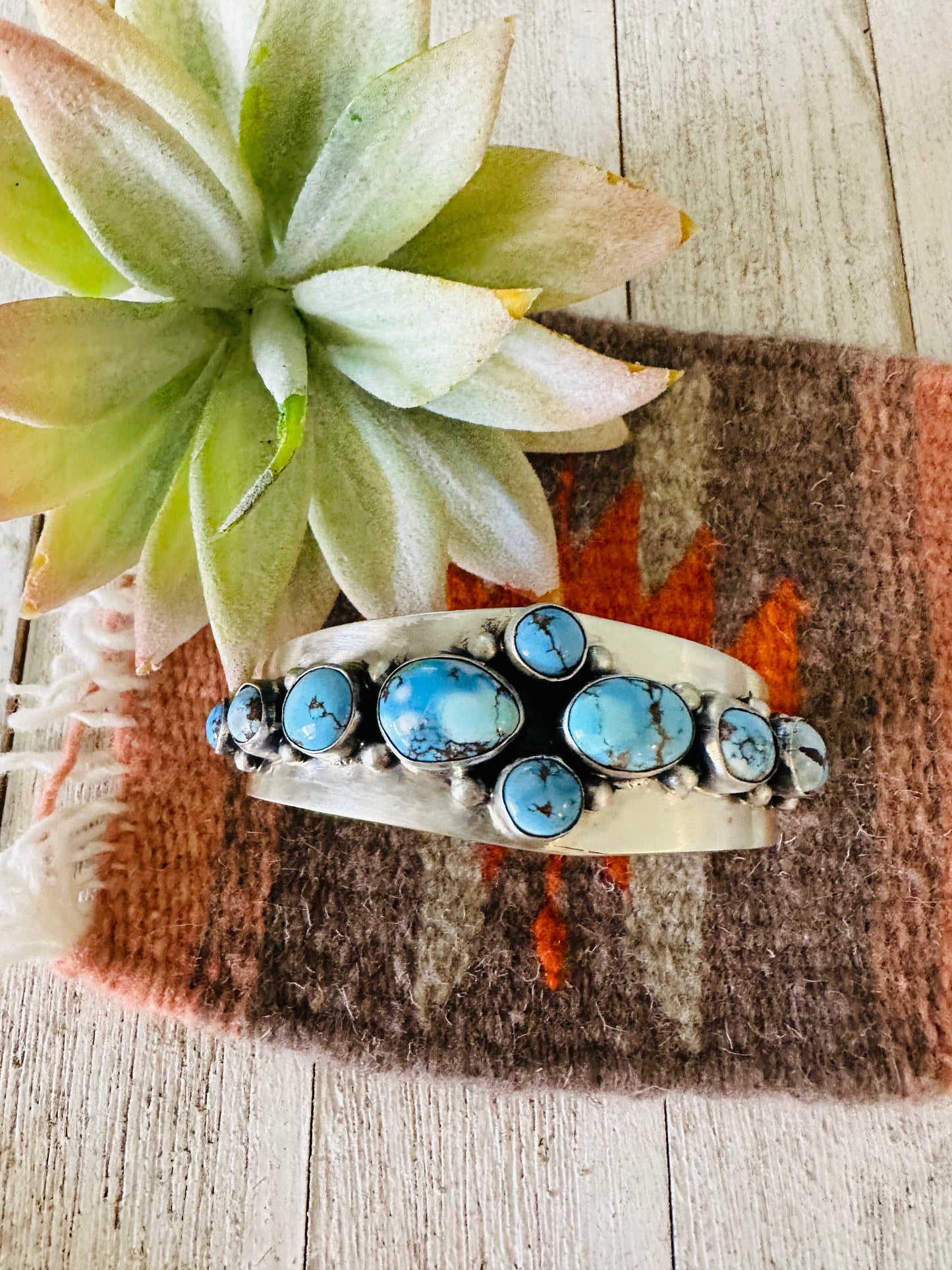 Navajo Golden Hills Turquoise & Sterling Silver Cuff Bracelet