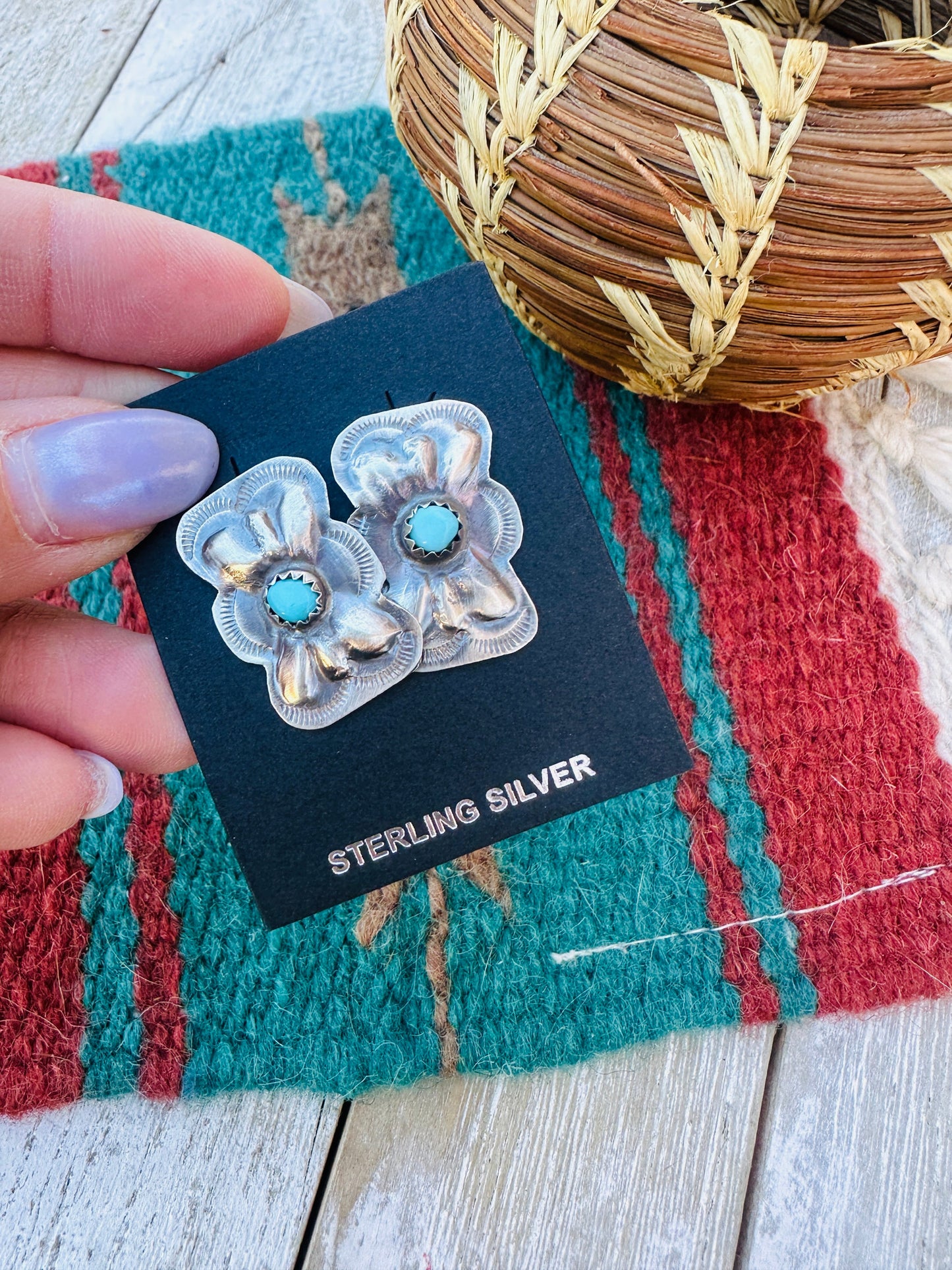 Handcrafted Turquoise & Sterling Silver Concho Bow Post Earrings