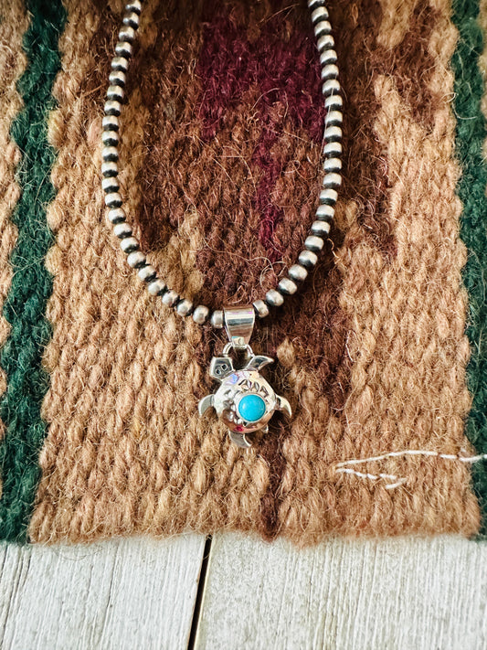Handcrafted Turquoise & Sterling Silver Mini Turtle Pendant