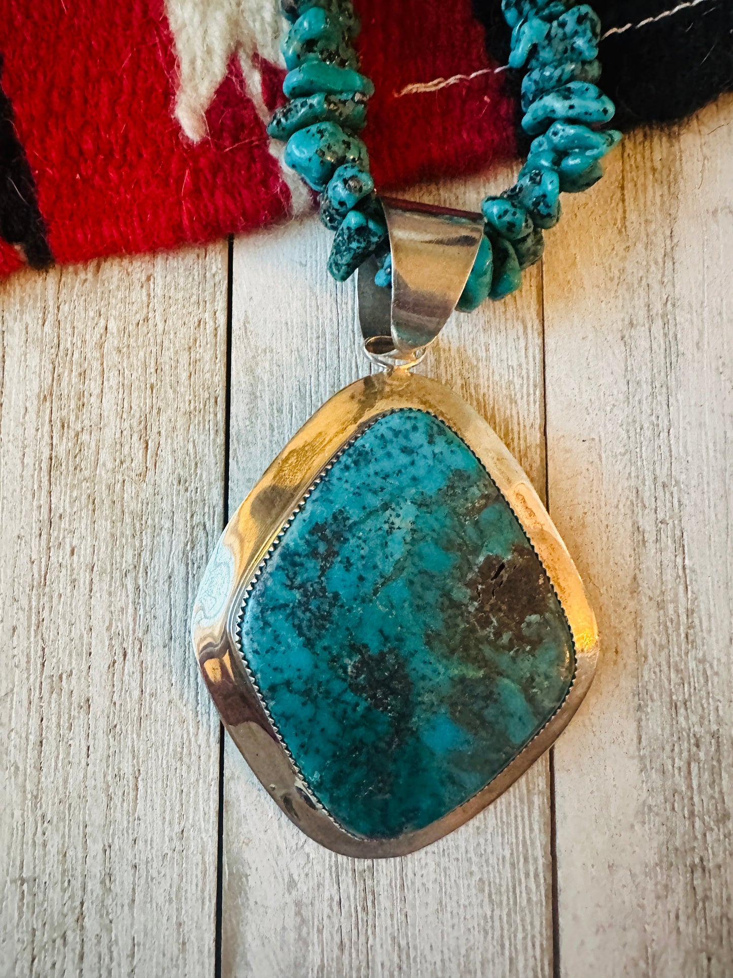 Vintage Old Pawn Handcrafted Turquoise & Sterling Silver Beaded Necklace