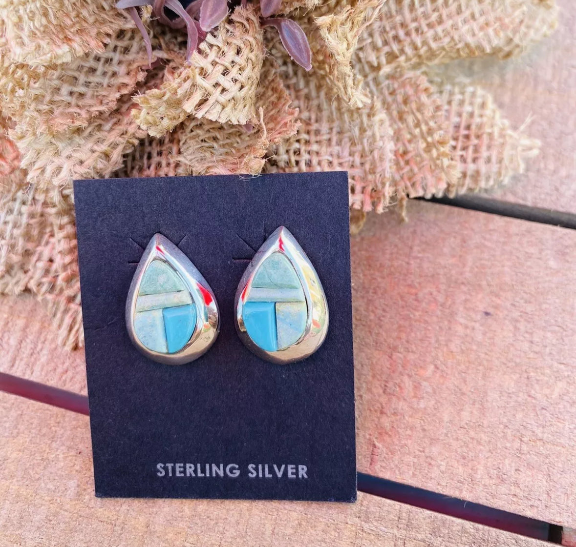Handcrafted Turquoise & Sterling Silver Inlay Post Earrings