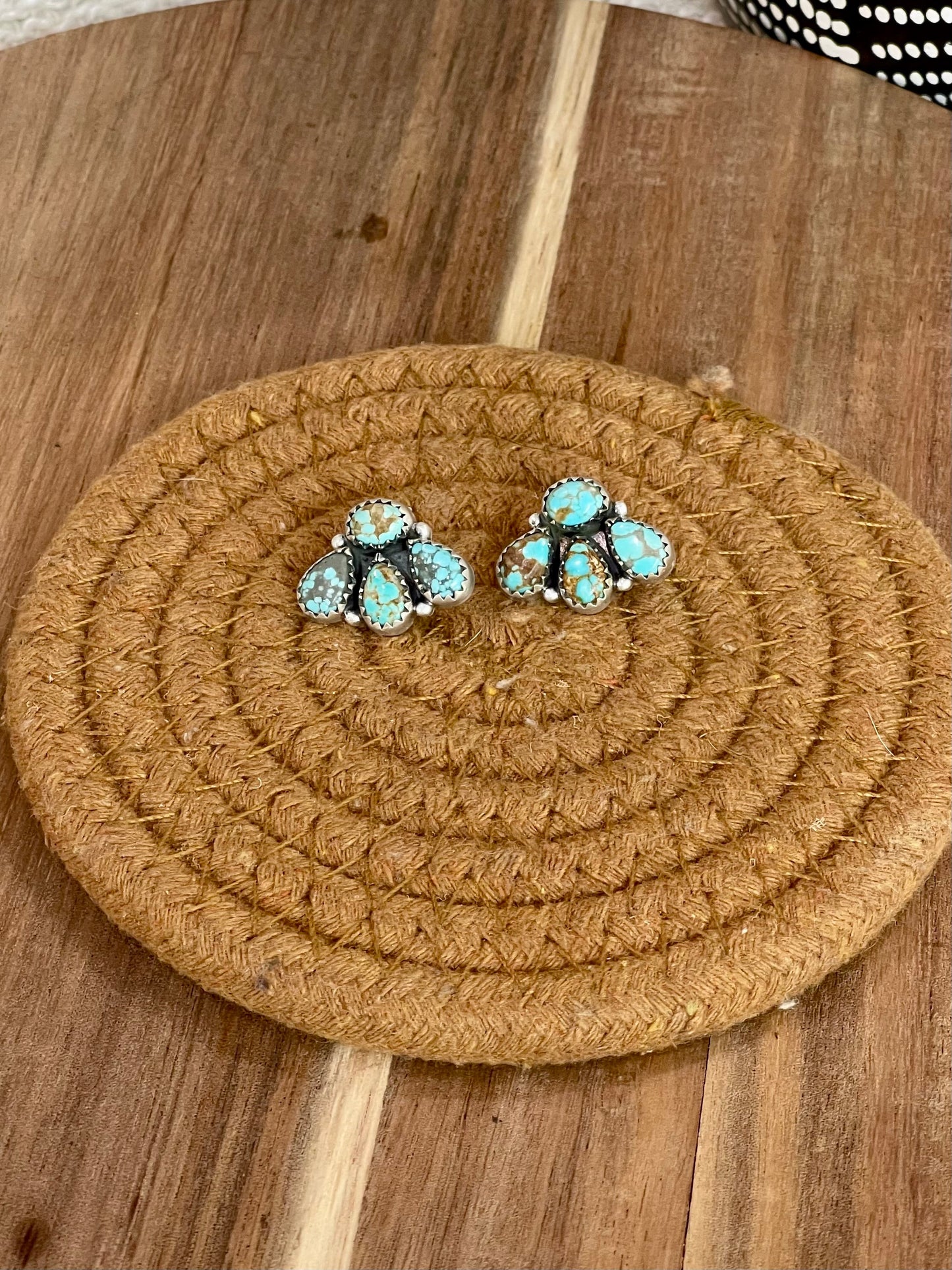 Handcrafted Sterling Silver & Number 8 Turquoise “Mini Backroads” Stud Earrings