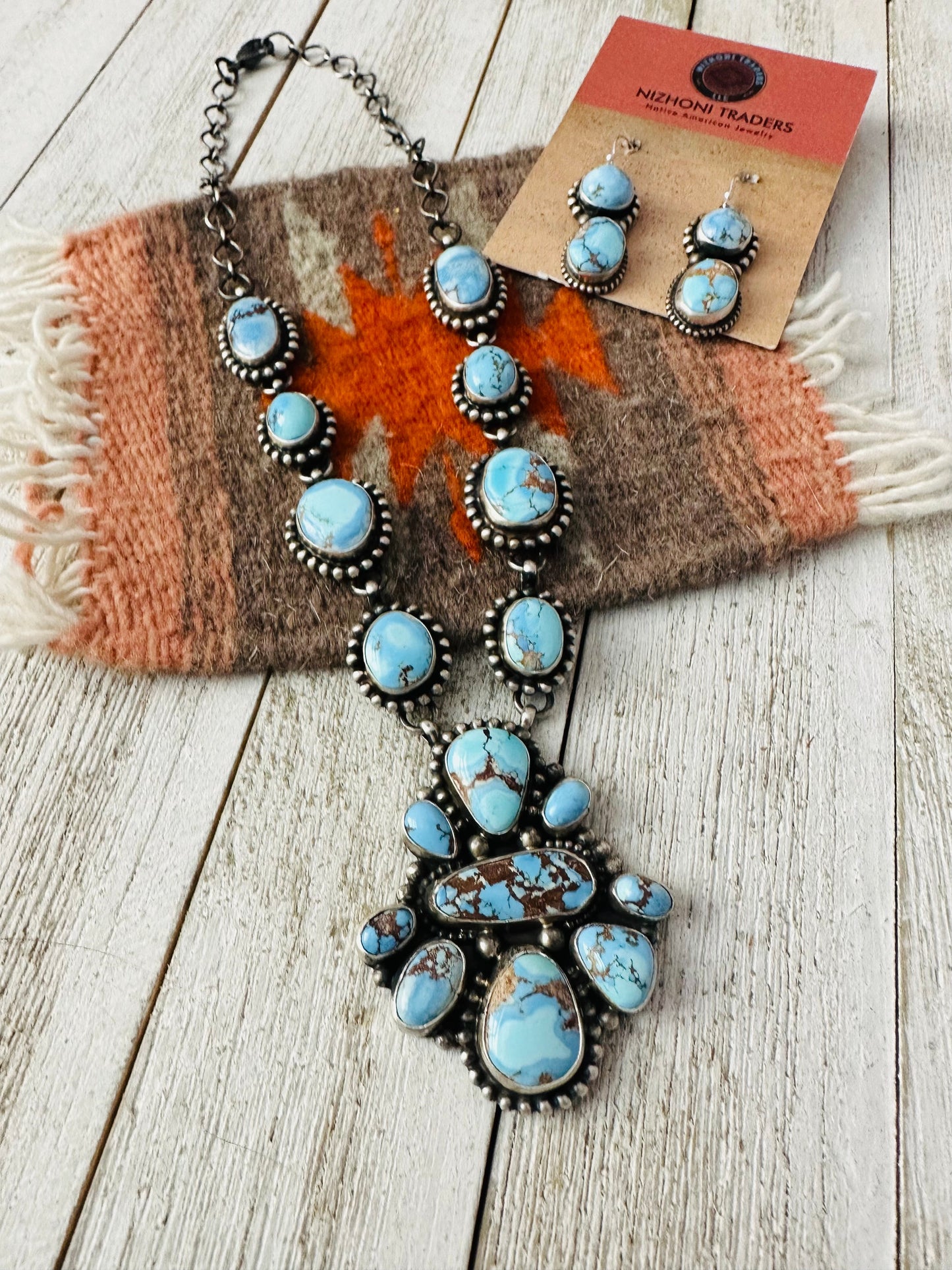 Handcrafted Golden Hills Turquoise & Sterling Silver Necklace Set by Sheila Becenti
