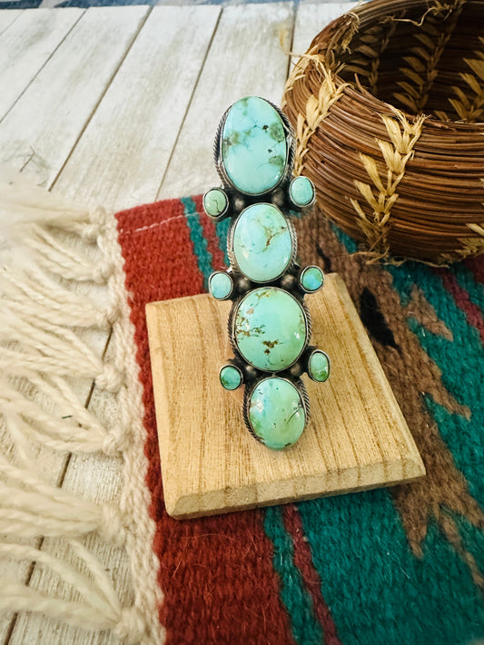 Handcrafted Turquoise & Sterling Silver Cluster Ring by Bobby Johnson, Size 9
